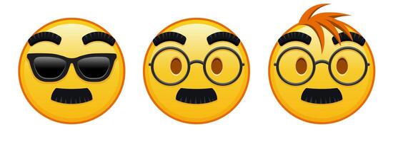 Face with glasses and mustache Set of three emoji vector