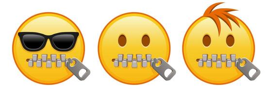 Zipper Mouth yellow face Set of three emoji vector