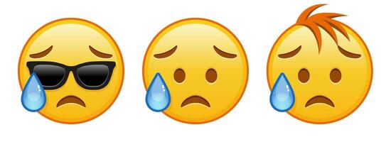 Face with an expression of disappointment and relief Set of three yellow emoji vector