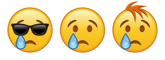 Crying yellow face Set of three emoji vector