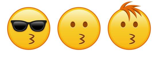 Kissing face Set of three yellow emoji vector