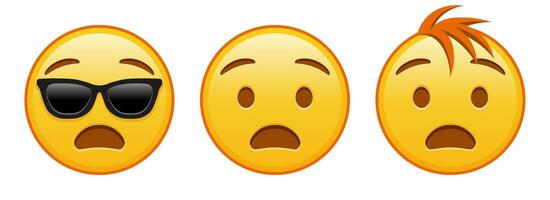 Anguished face Set of three yellow emoji vector