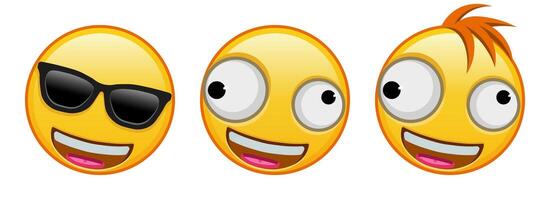 A grinning face with large and small eye Set of three emoji vector