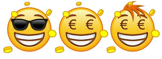 Euro money mouth face Set of three emoji vector