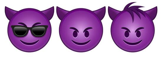 Smiling face with horns Set of three emoji vector