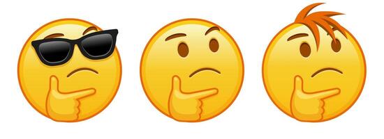 Thoughtful yellow face Set of three emoji vector