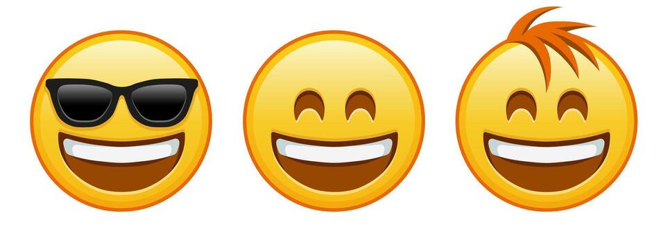 Smiling face with open mouth and laughing eyes Set of three emoji vector