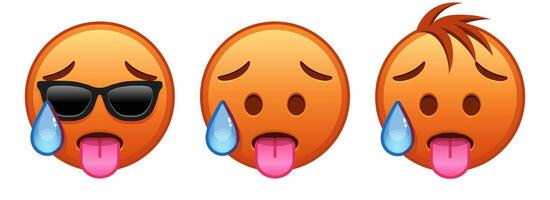 Sweaty red face Set of three emoji vector