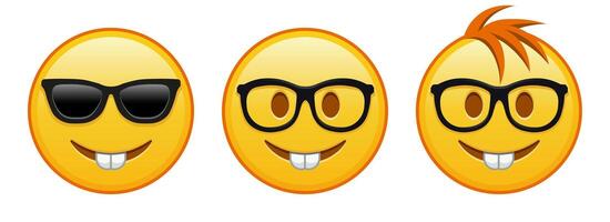 Nerd face Set of three yellow emoji vector