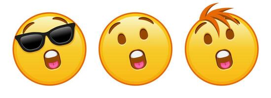 Yellow face with open mouth Set of three emoji vector