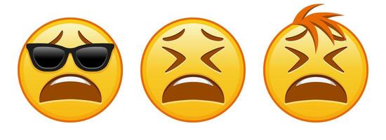 Tired sad face Set of three emoji vector