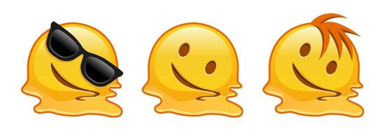 Melting face Set of three yellow emoji vector