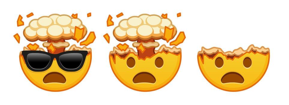 Shocked face with exploding head Set of three emoji vector