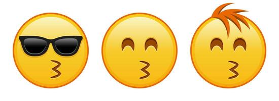 Kissing face with laughing eyes Set of three yellow emoji vector