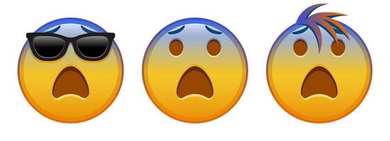 Yellow face in fear Set of three emoji vector