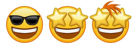 A grinning happy face with starry eyes Set of three emoji vector