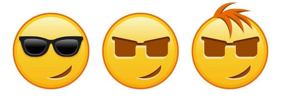 Smiling face in sunglasses Set of three emoji vector