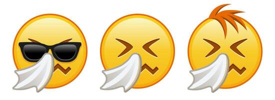 Sneezing yellow face Set of three emoji vector
