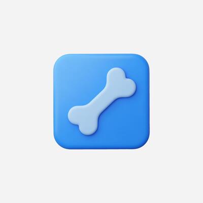 A playful blue icon featuring a bone symbol for pets.