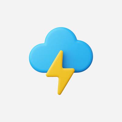 A playful graphic of a blue cloud with a yellow lightning bolt.