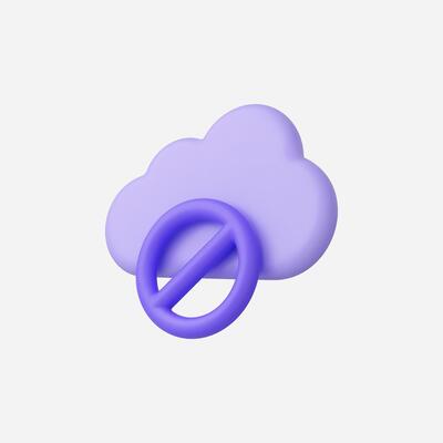 A minimalist purple cloud icon with a prohibition symbol.