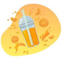 orange juice in a plastic cup, summer drink, drink to go vector