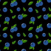 Cartoon blueberry seamless pattern on a black background, . Background, textile, summer pattern, flat, summer berries vector