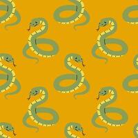 Seamless pattern with snakes in doodle style on an orange background. Design for textile, wrapping paper, background vector