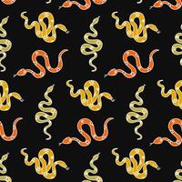 Doodle-style illustration of a snake on a black background, symbolizing the upcoming 2025 year in the Chinese zodiac. Seamless pattern. vector
