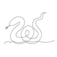 Snake, symbol of the year in continuous line art drawing. illustration on white background. Single line snake concept. Line art, outline, banner in minimalism style. vector