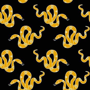 Bright yellow snake pattern on a black background featuring whimsical designs for creative projects vector