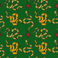 A Stunningly Colorful Snake and Star Pattern Adorning a Vibrant Green Background vector