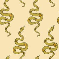 Mystical pattern with snakes decorated with stars in doodle style on a beige background. Symbol of 2025 according to the Chinese calendar. vector