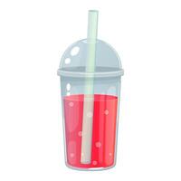 strawberry juice in a plastic cup, summer drink, drink to go vector