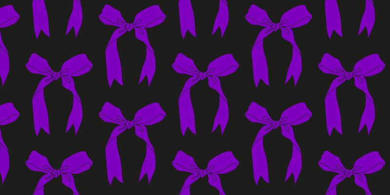 Repeating pattern of purple bows on a black background showcasing vibrant design for textiles or art