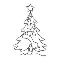 Christmas tree One continuous line drawing on a white background. Christmas and New Year illustration vector