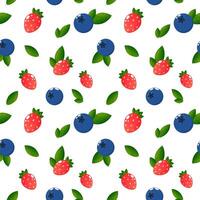 Cartoon strawberries and blueberries seamless pattern, . Background, textiles, summer pattern, rich colors vector