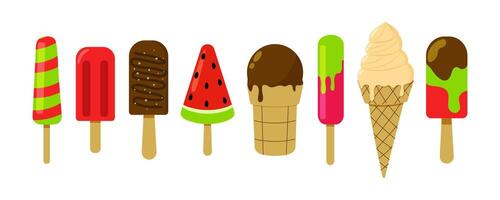 Colorful and delicious variety of ice cream on a white background. vector