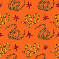 A Vibrant Snake and Star Pattern Set Against a Bright Orange Background, Perfectly Colorful vector