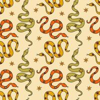 Mystical pattern with snakes in doodle style on a beige background. Symbol of 2025 according to the Chinese calendar. vector