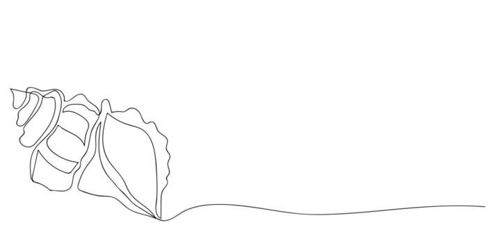 Continuous one line drawing of a snail shell. Seashell symbol. Spa beauty and wellness salon banner in simple linear style. illustration in doodle style. vector