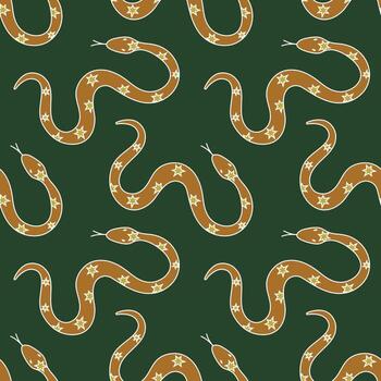 garabatear ilustración de serpiente en un negro fondo, simbolizando 2025 año en el chino zodíaco. sin costura modelo en un verde fondo, diseño para envase papel, scrapbooking vector