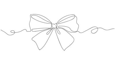 Minimalistic continuous line drawing of a ribbon bow. Elegant black outline bow knot design on a white background. illustration for festive occasions. vector