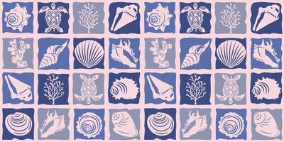 Marine pattern with silhouettes of shells and corals in a mosaic style. Ornament for decorating various products. vector