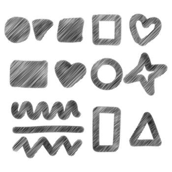 Geometric shapes of abstract striped shading. Stripes in the shape of geometric objects. illustration, hand-drawn shading vector