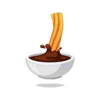 Churros dipped in rich chocolate sauce isolated on white background. vector