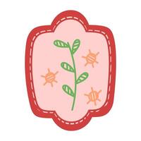 An unusual rounded frame with embroidered branches and flowers on a canvas. A flat color illustration. A finished, hand-made product. drawn illustration. An isolated object. hand-made embroidery vector