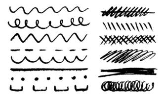 set of rough graphite pencil brushes. A variety of pencil lines, underlines, and shading. Pencil textures of various shapes. Easy to edit color and apply to any outline, write, and draw vector