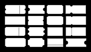 Set of tickets. Admit one white ticket. Vintage, retro tickets concert, festival event, movie theatre coupon. Digital samples icons. Empty template. Ticket simple pattern. Blanks backdrops. vector