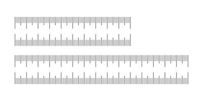 Set of measuring charts with 10, 15 centimeters. Ruler scale pattern. Length measurement math, distance, height, sewing tool template. vector